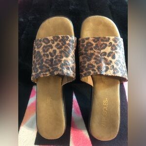 AEROSOLES Cheetah/Leopard Print Slide Wedge Sandals